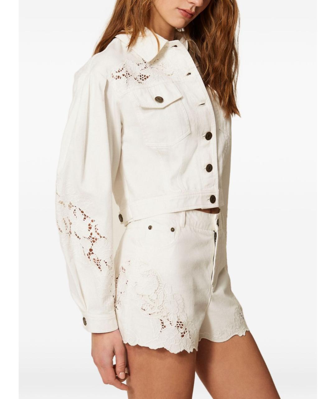 TWIN-SET Белые хлопковые шорты, фото 4