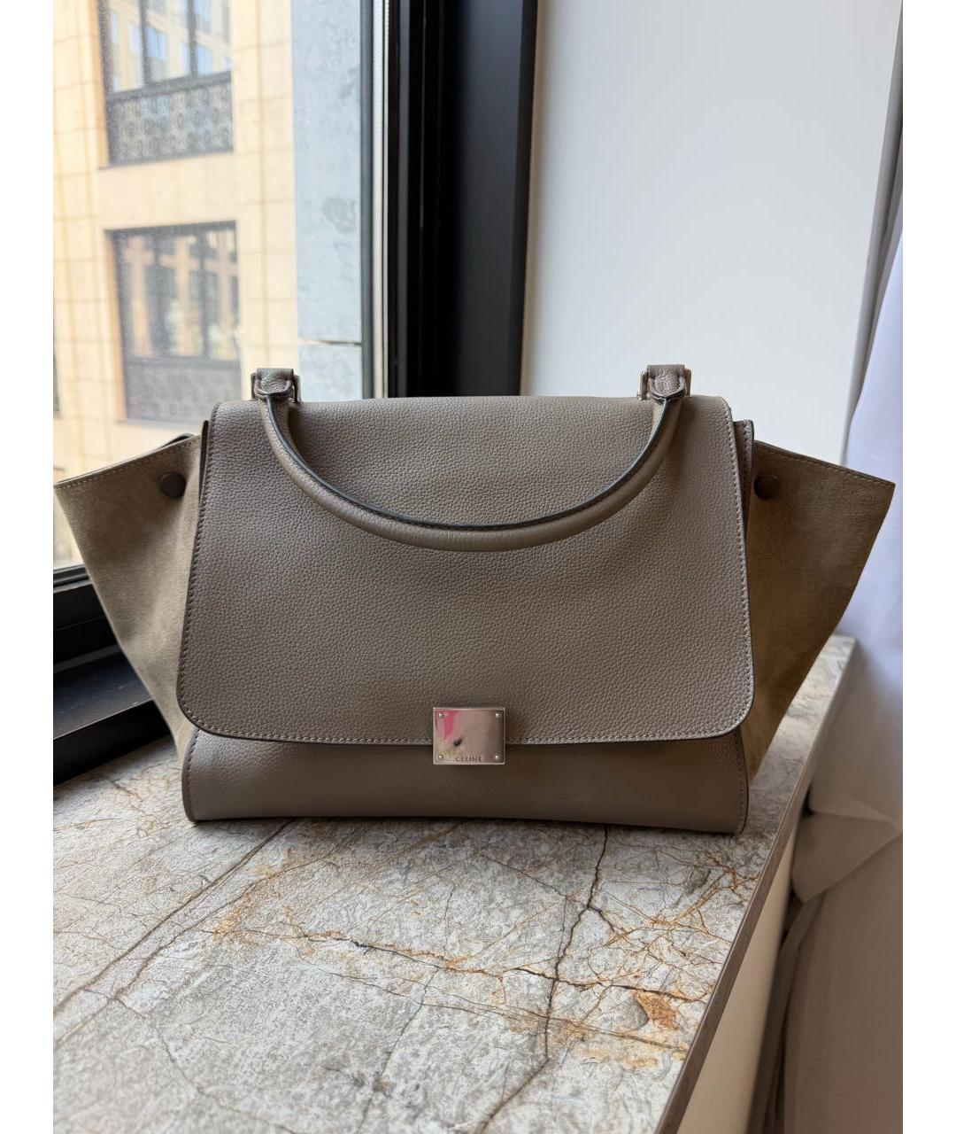 CELINE Хаки кожаная сумка тоут, фото 8