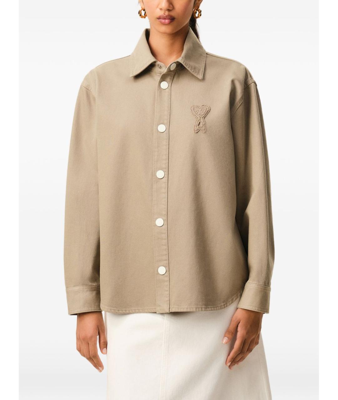 Ami Paris Бежевая хлопковая классическая рубашка, фото 3