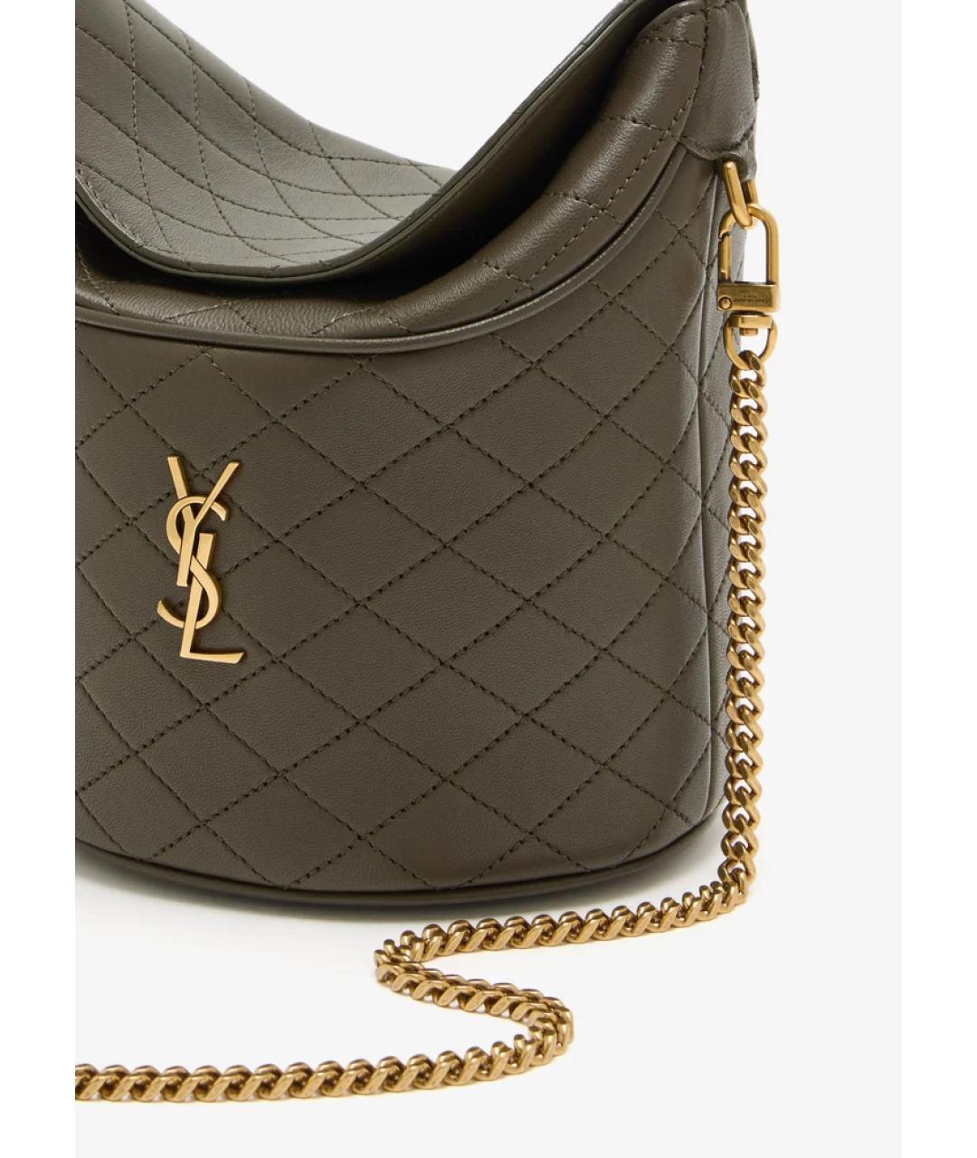 SAINT LAURENT Зеленая кожаная сумка с короткими ручками, фото 2