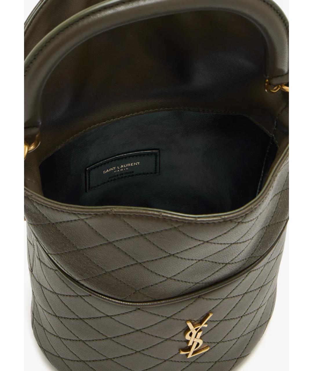 SAINT LAURENT Зеленая кожаная сумка с короткими ручками, фото 4