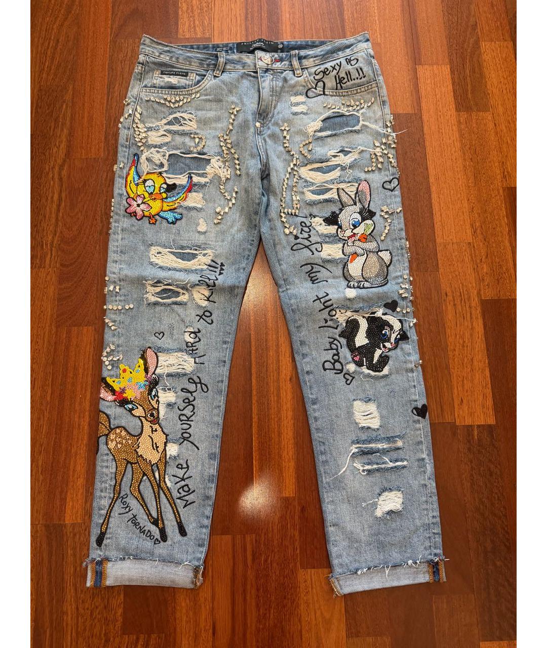 PHILIPP PLEIN Голубые хлопковые джинсы слим, фото 7