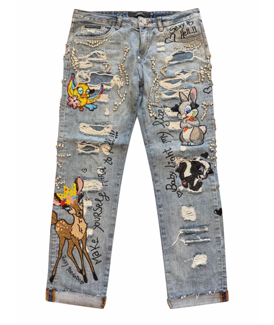 PHILIPP PLEIN Голубые хлопковые джинсы слим, фото 1