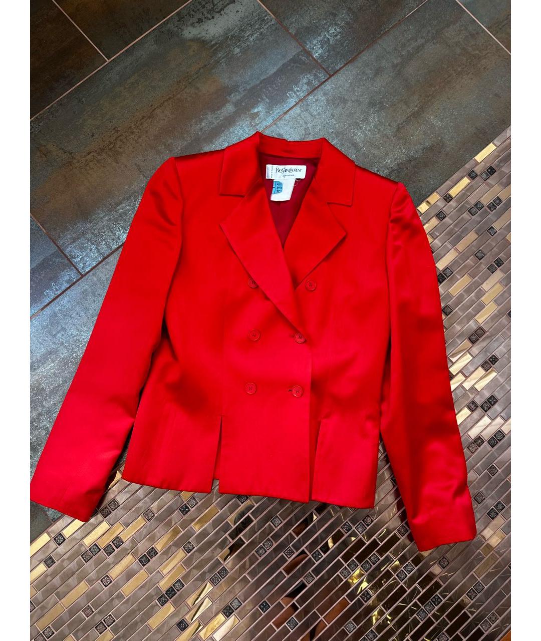 SAINT LAURENT Красный атласный жакет/пиджак, фото 3