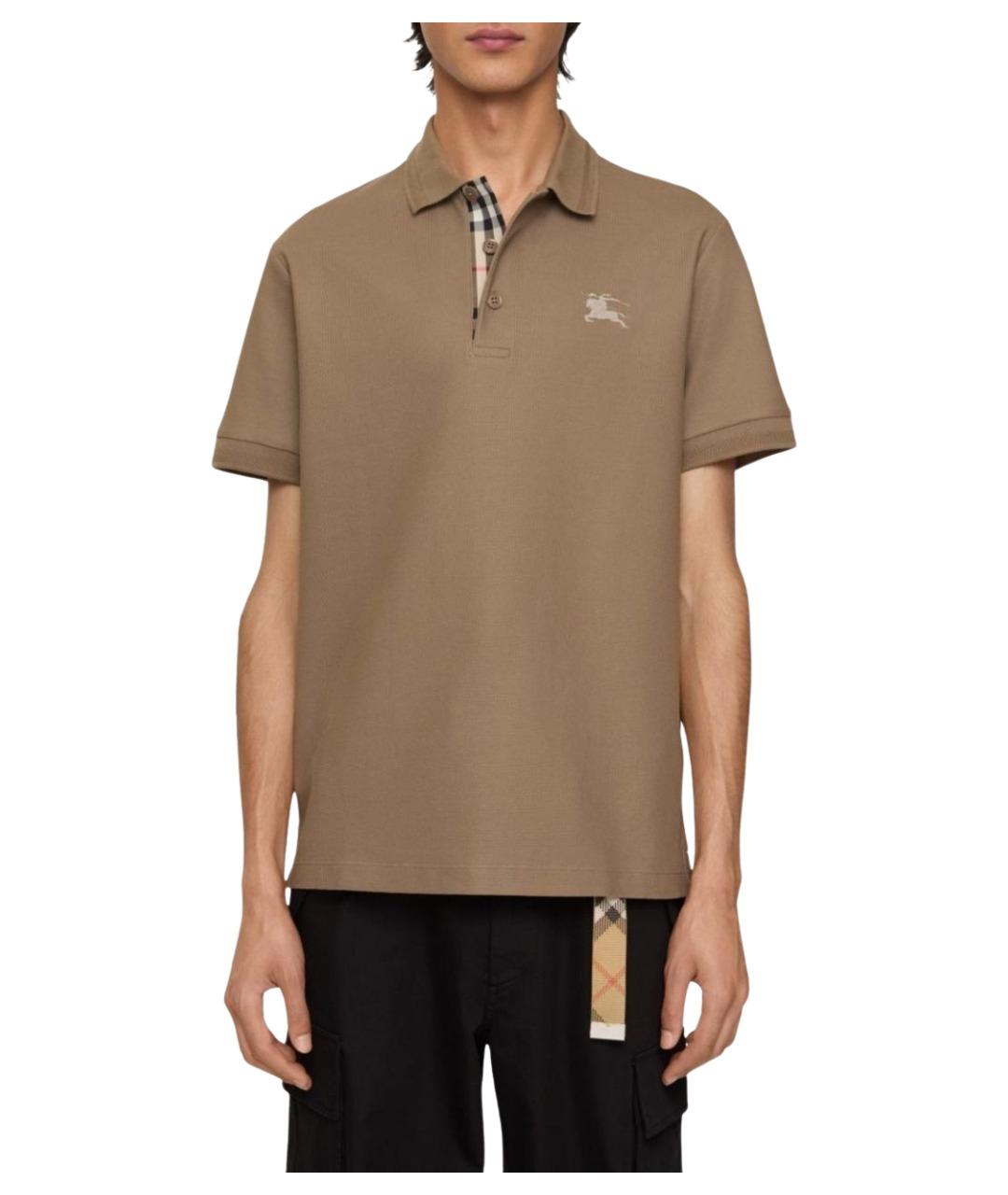 BURBERRY Коричневое хлопковое поло с коротким рукавом, фото 2