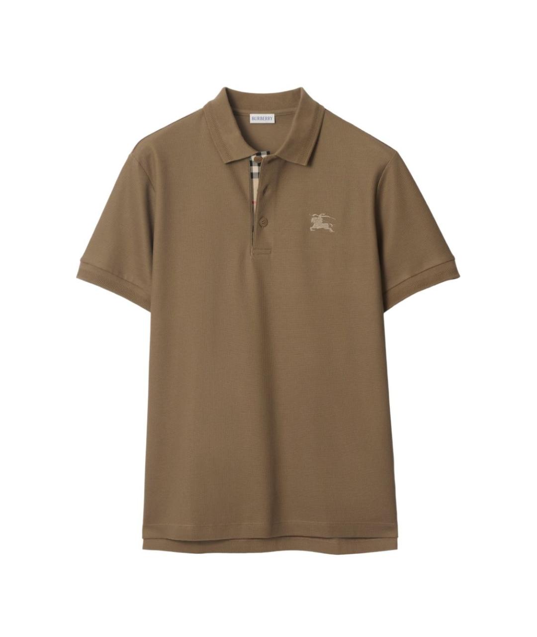 BURBERRY Коричневое хлопковое поло с коротким рукавом, фото 1