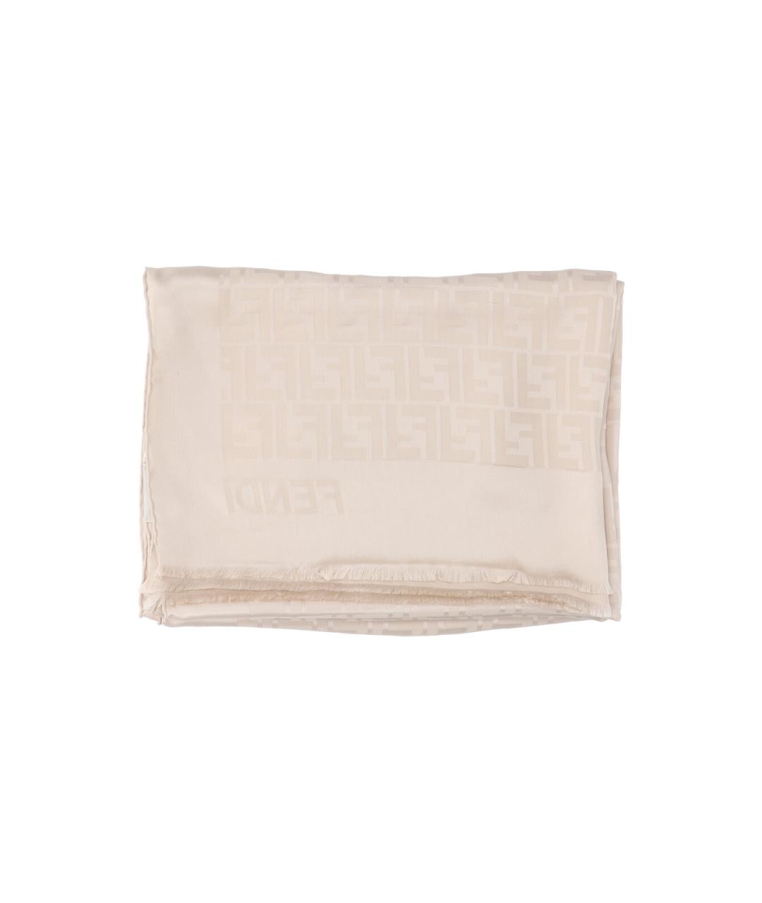 FENDI Бежевый шелковый шарф, фото 2