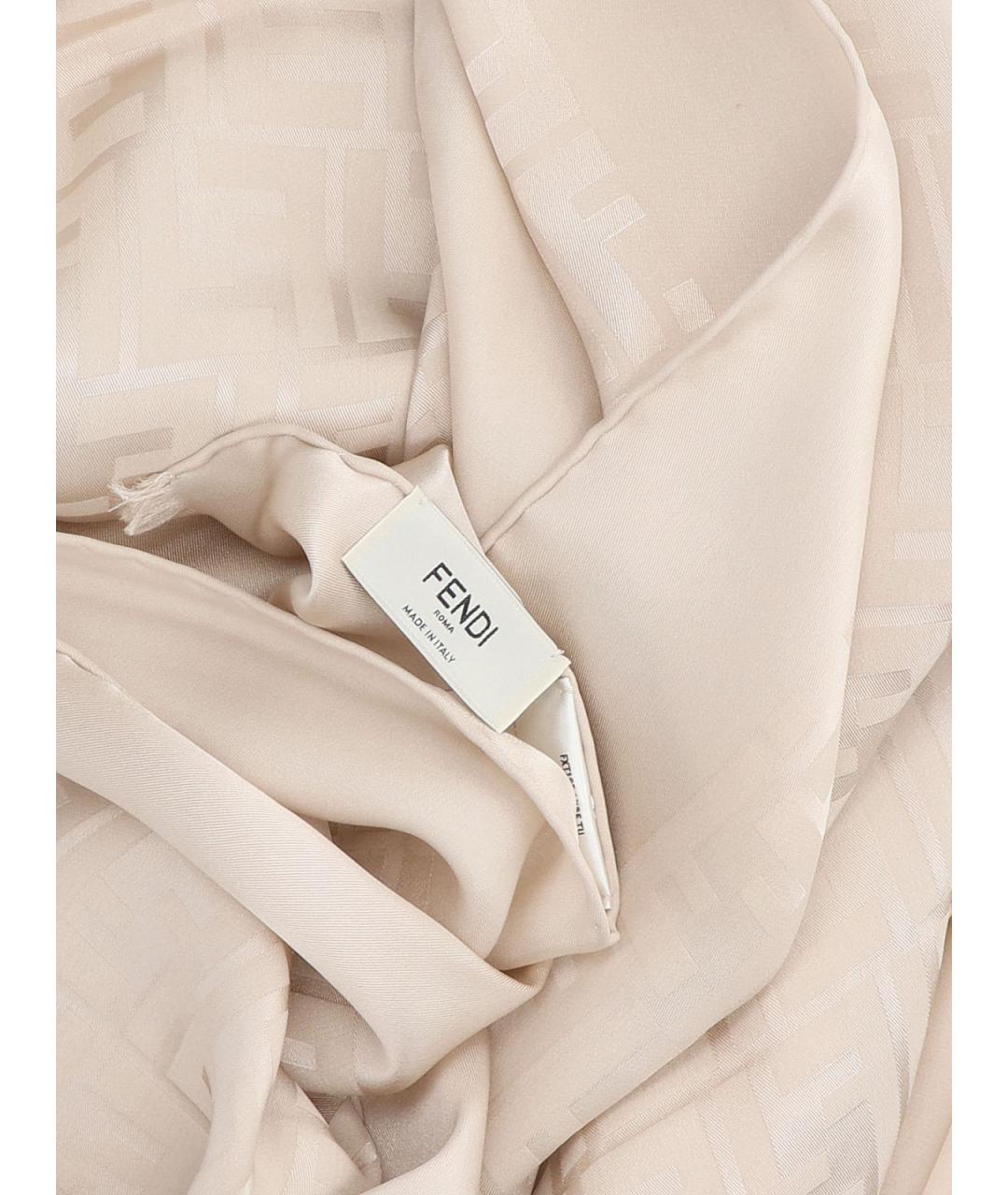 FENDI Бежевый шелковый шарф, фото 3