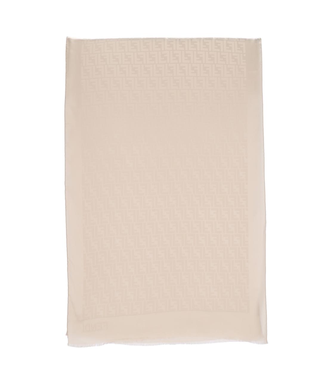 FENDI Бежевый шелковый шарф, фото 1