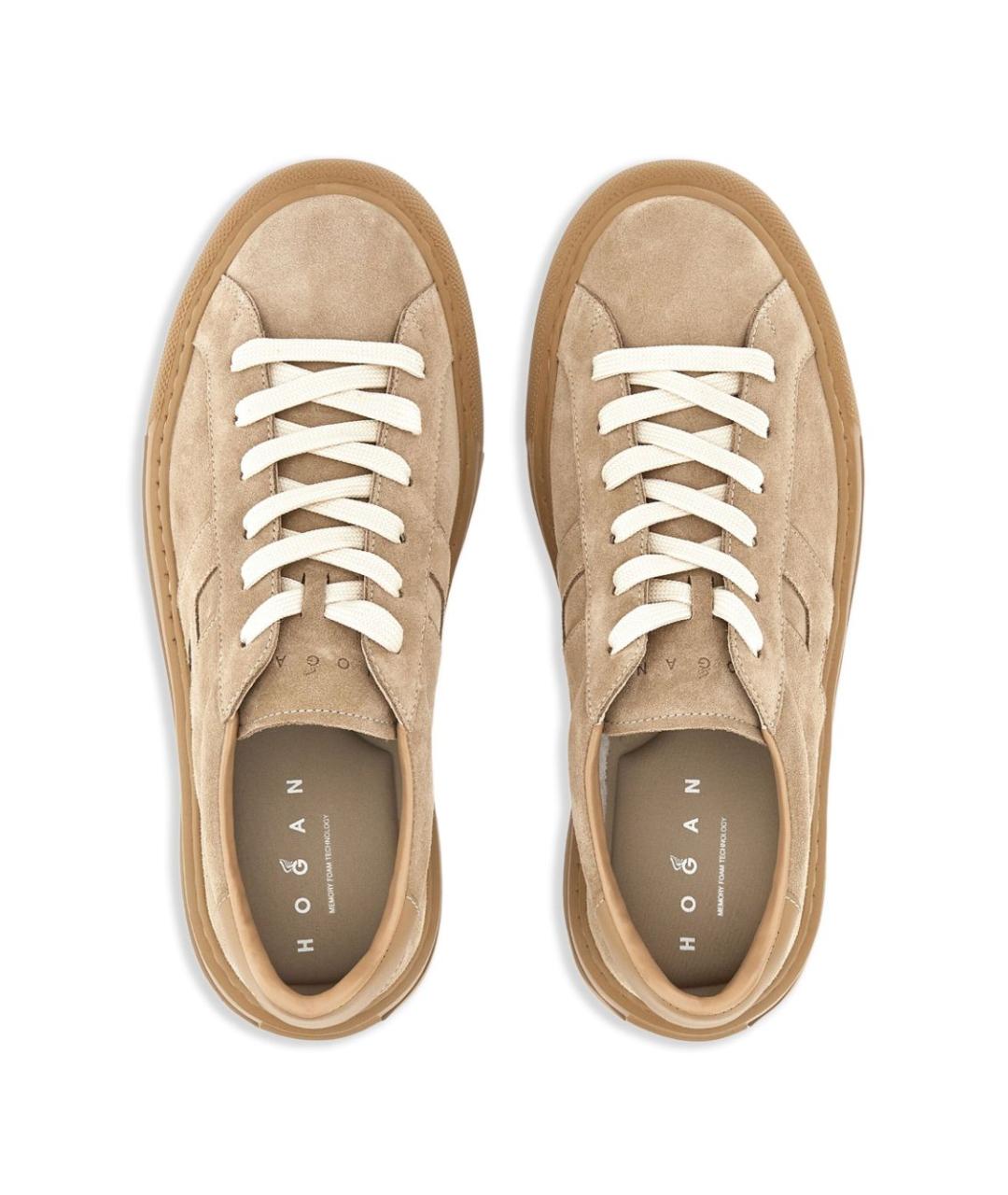 HOGAN Бежевые замшевые низкие кроссовки / кеды, фото 6