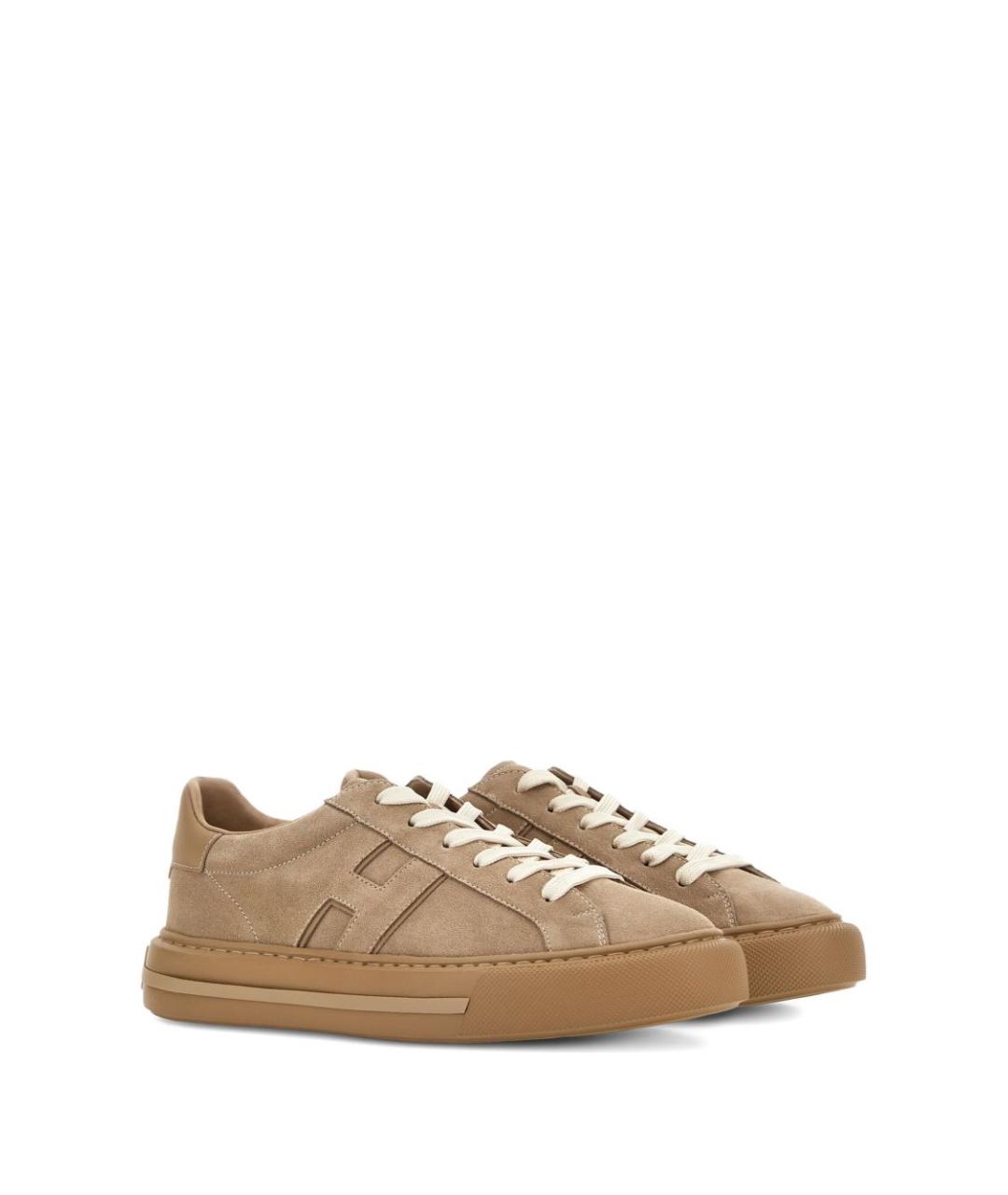 HOGAN Бежевые замшевые низкие кроссовки / кеды, фото 2
