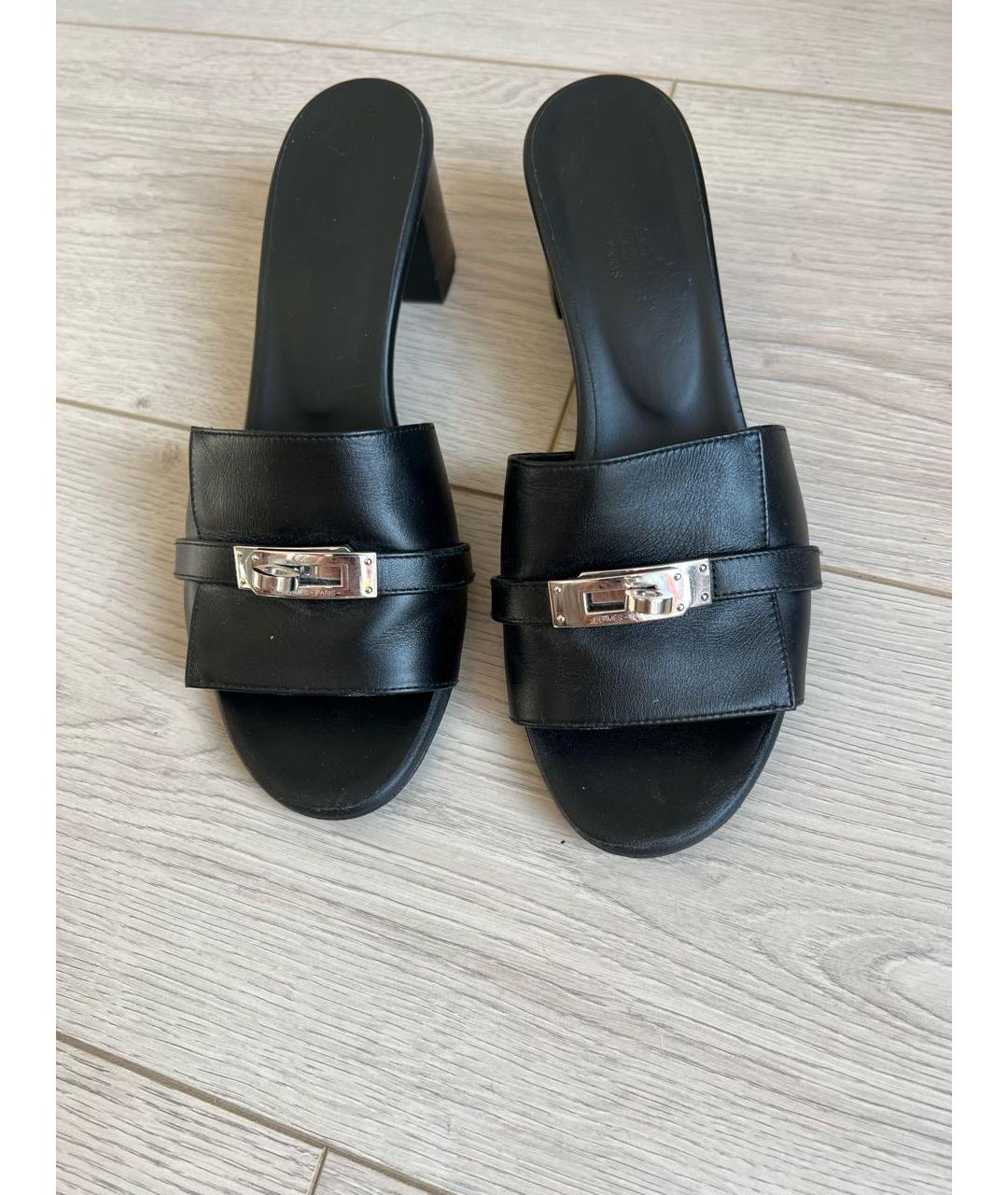 HERMES Черные кожаные босоножки, фото 2