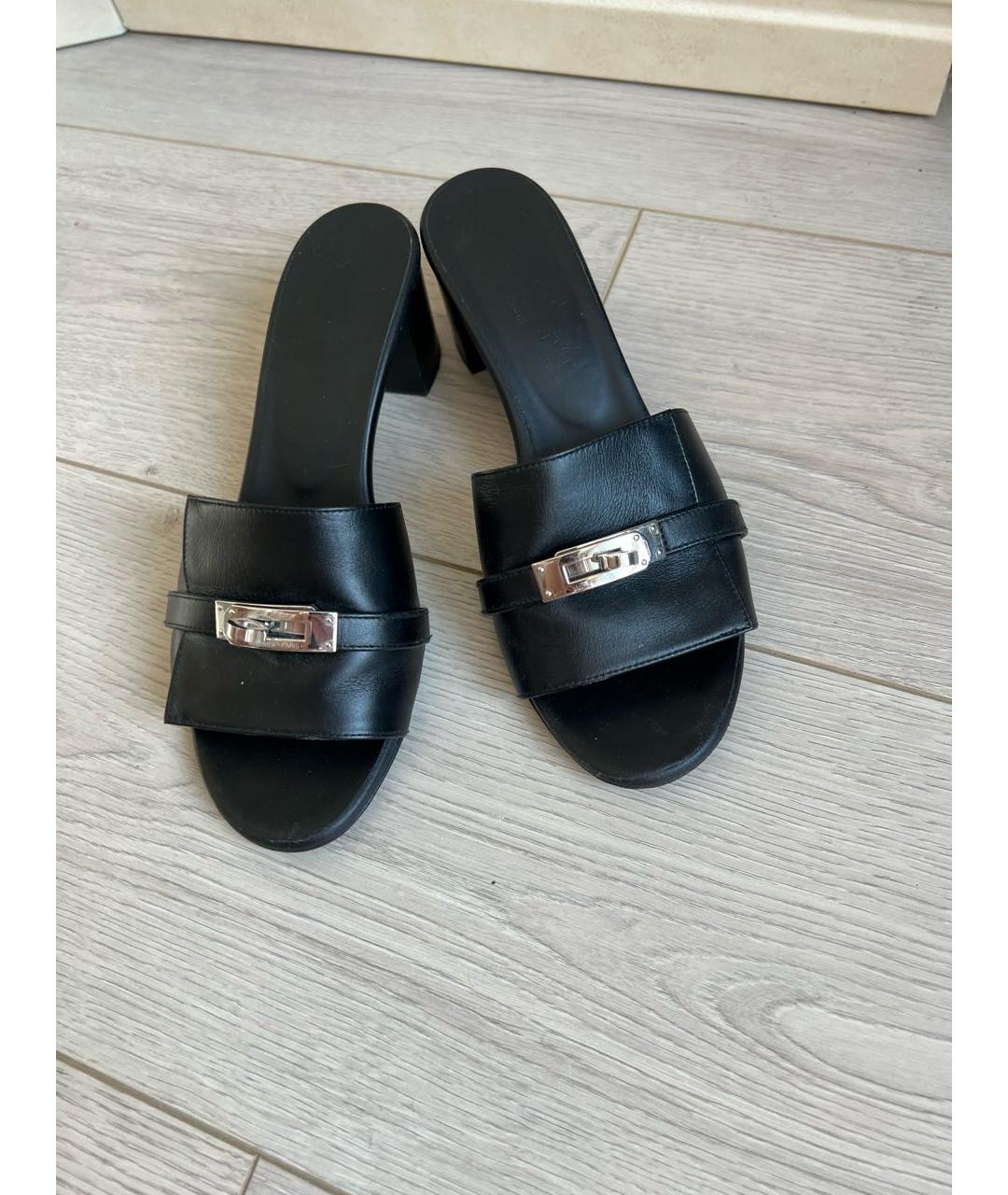 HERMES Черные кожаные босоножки, фото 3