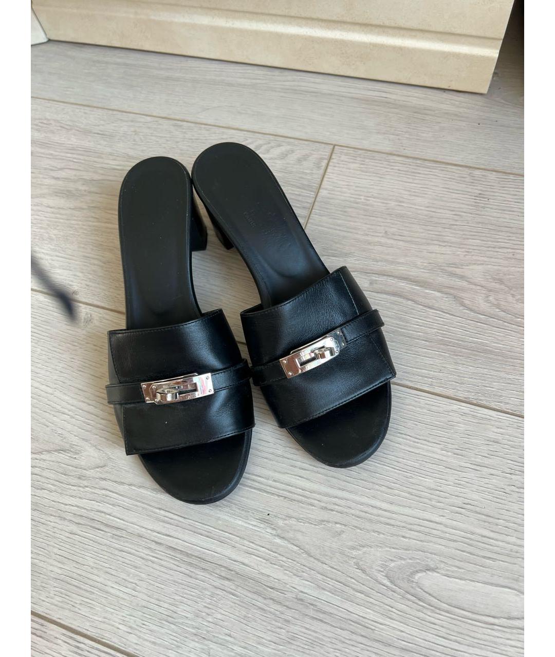 HERMES Черные кожаные босоножки, фото 5