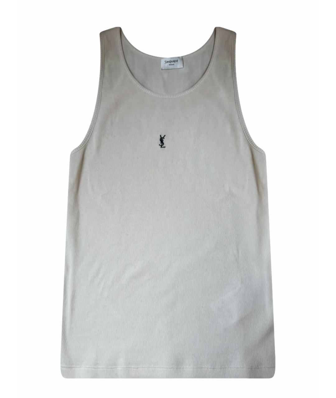 SAINT LAURENT Бежевая хлопковая майка, фото 1