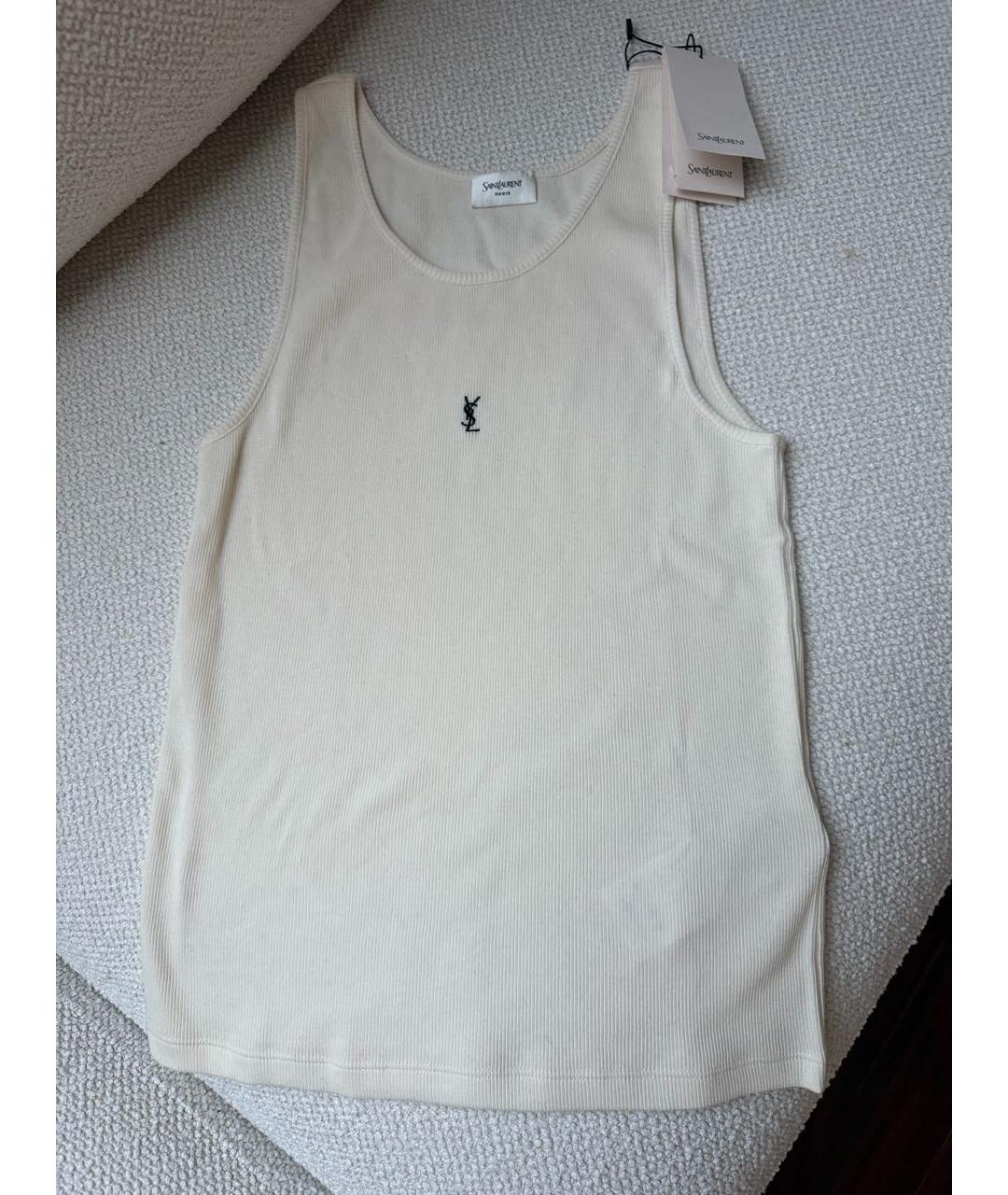 SAINT LAURENT Бежевая хлопковая майка, фото 6