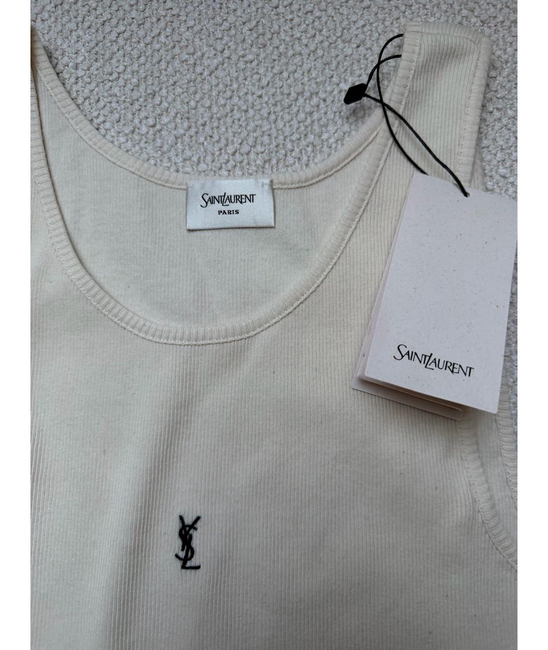 SAINT LAURENT Бежевая хлопковая майка, фото 3