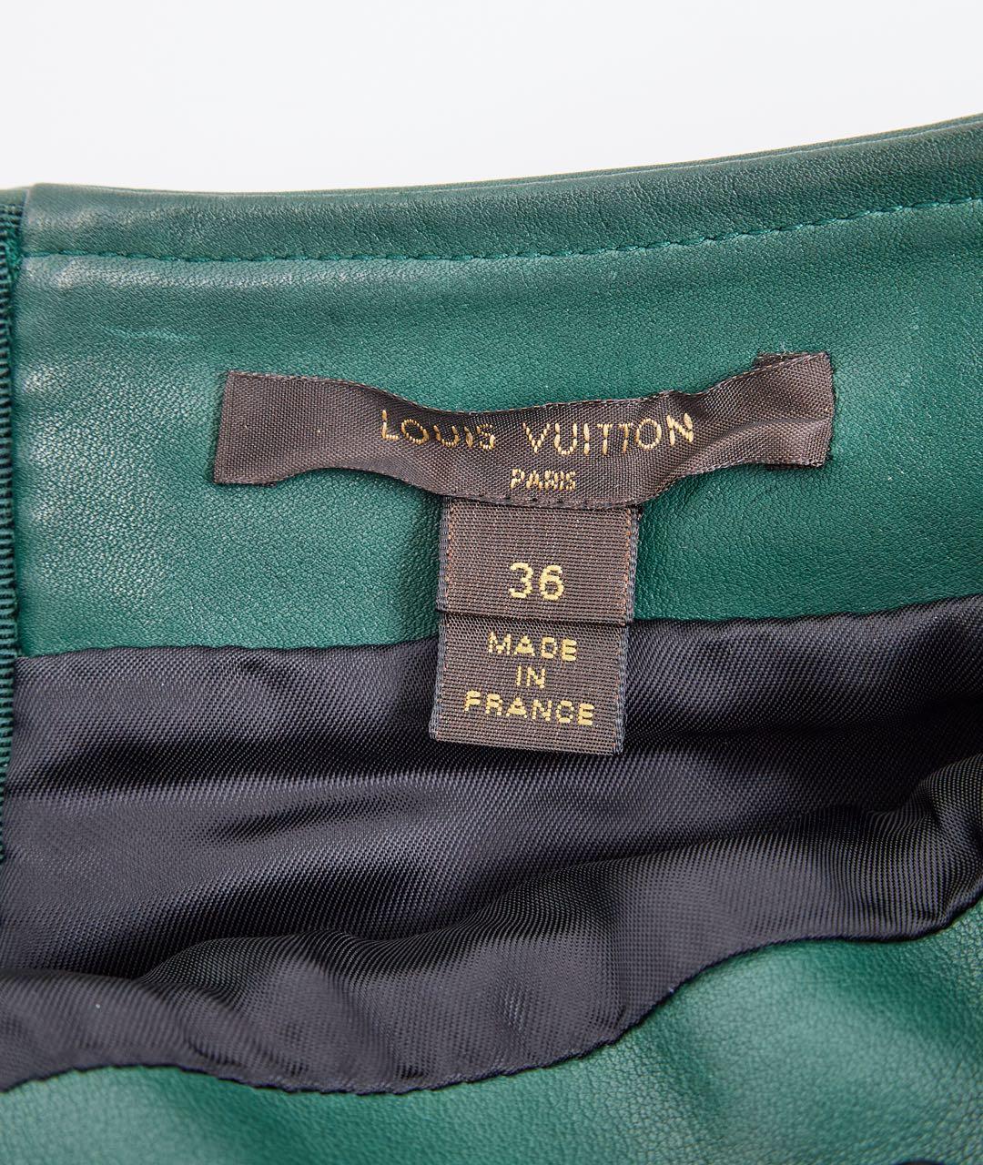 LOUIS VUITTON Зеленая кожаная юбка мини, фото 4