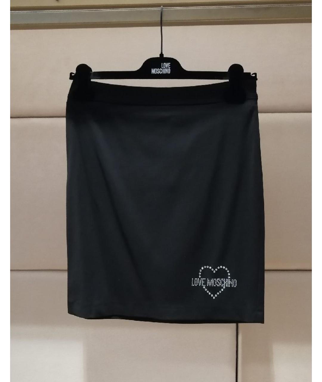 LOVE MOSCHINO Черная вискозная юбка мини, фото 3
