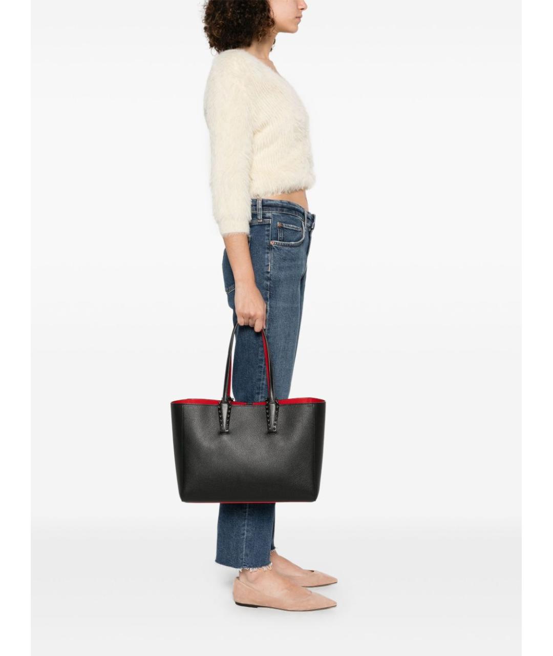 CHRISTIAN LOUBOUTIN Черная кожаная сумка тоут, фото 3