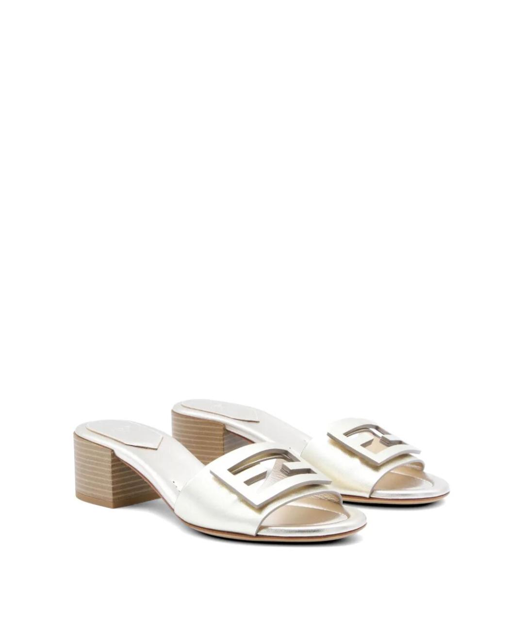 FENDI Белые кожаные мюли, фото 2