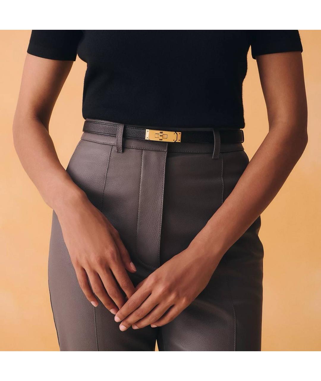 HERMES Черный кожаный ремень, фото 2