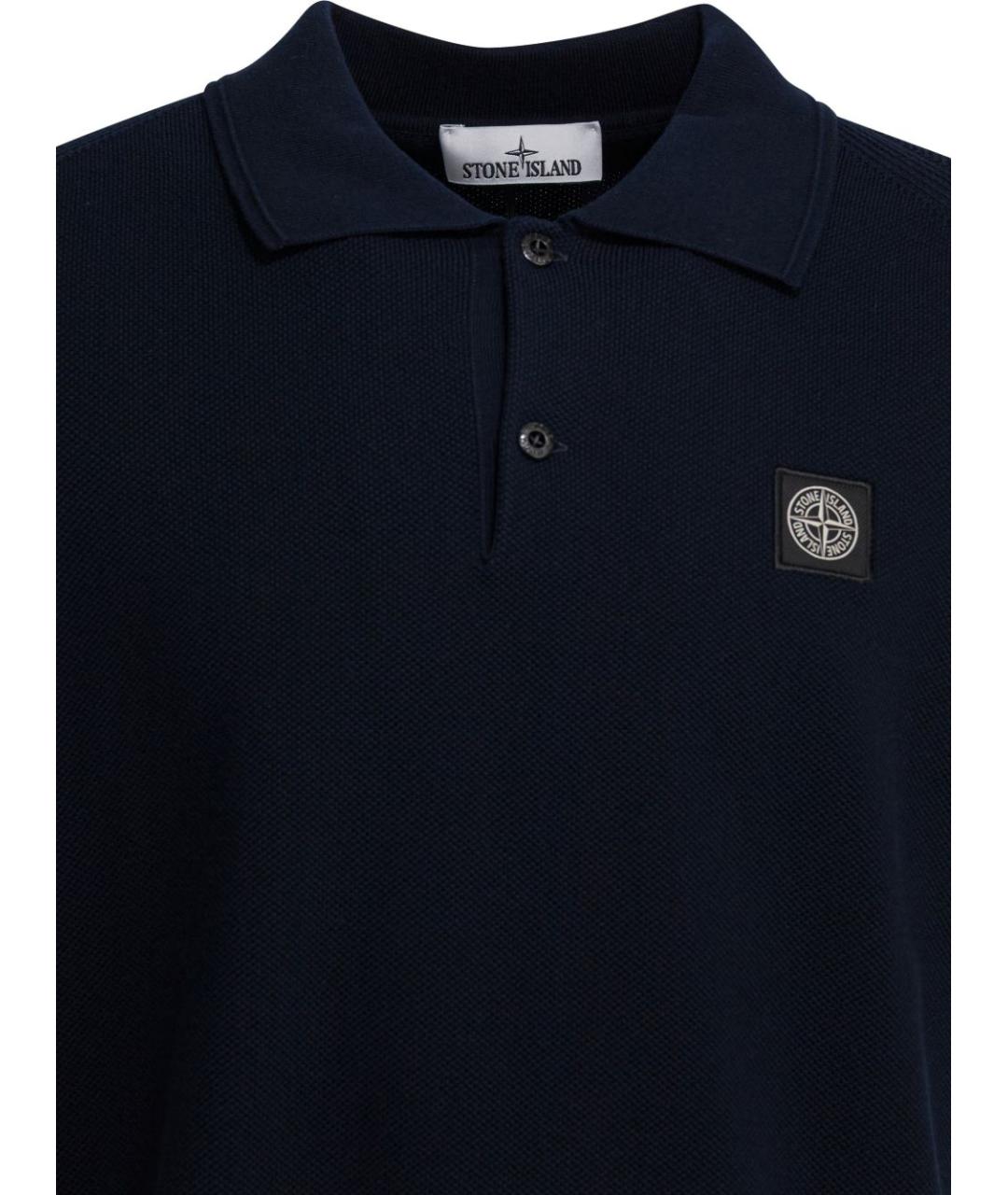 STONE ISLAND Темно-синее хлопковое поло с коротким рукавом, фото 3