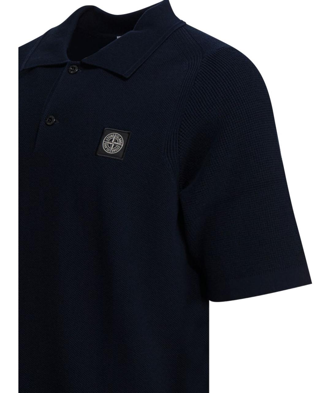 STONE ISLAND Темно-синее хлопковое поло с коротким рукавом, фото 4