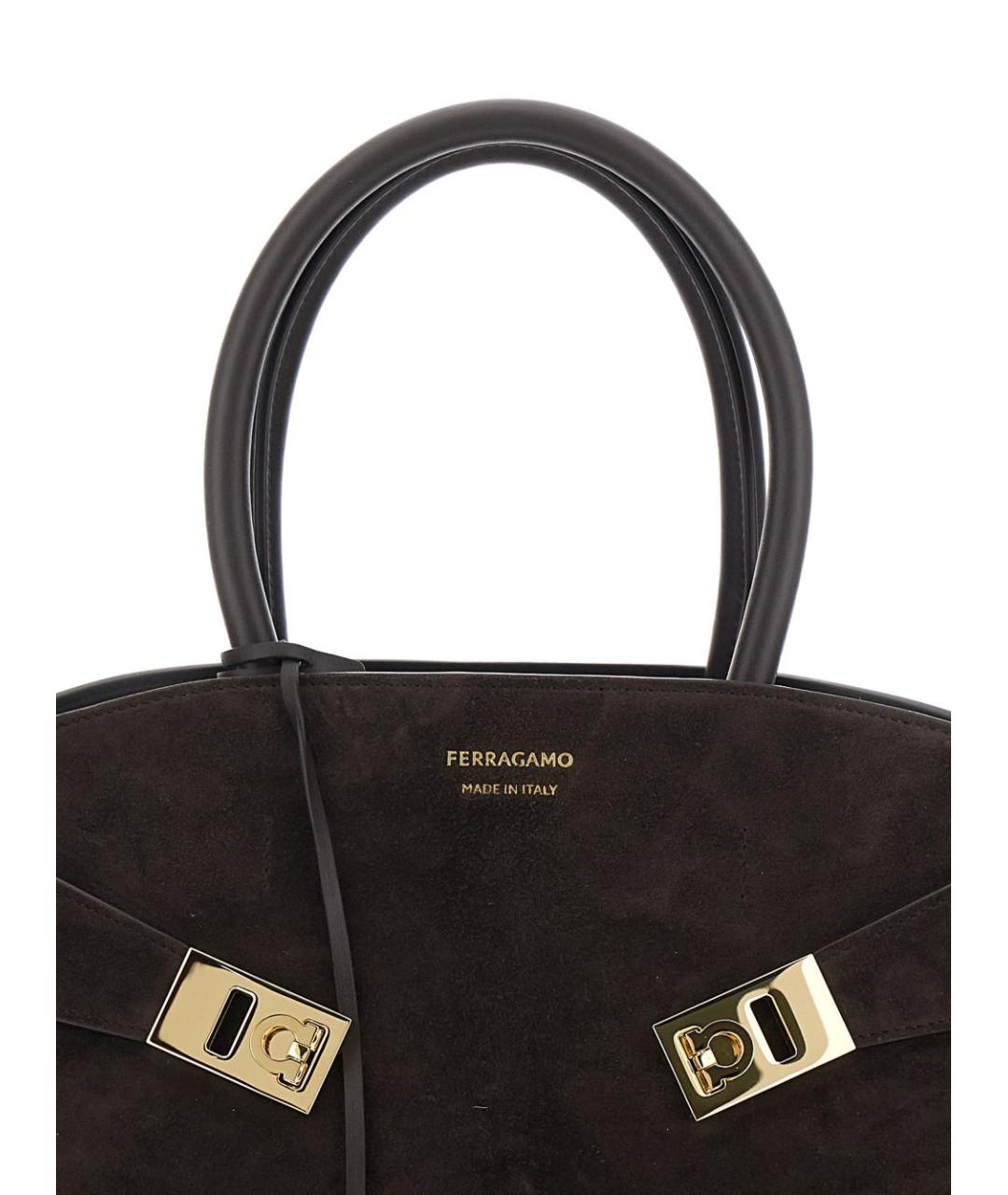 FERRAGAMO Коричневая замшевая сумка тоут, фото 3