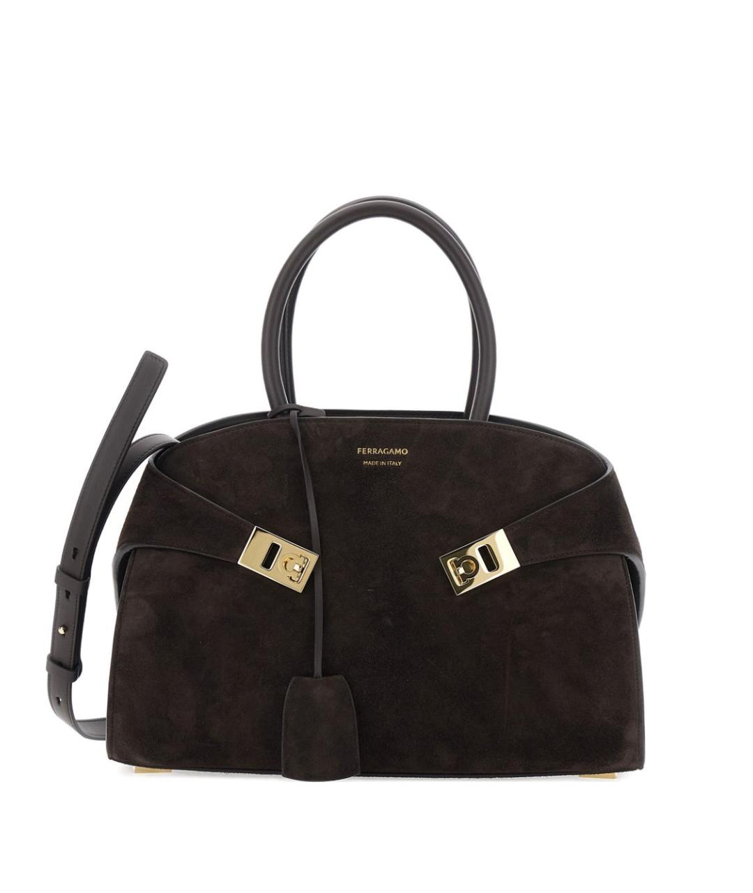 FERRAGAMO Коричневая замшевая сумка тоут, фото 1