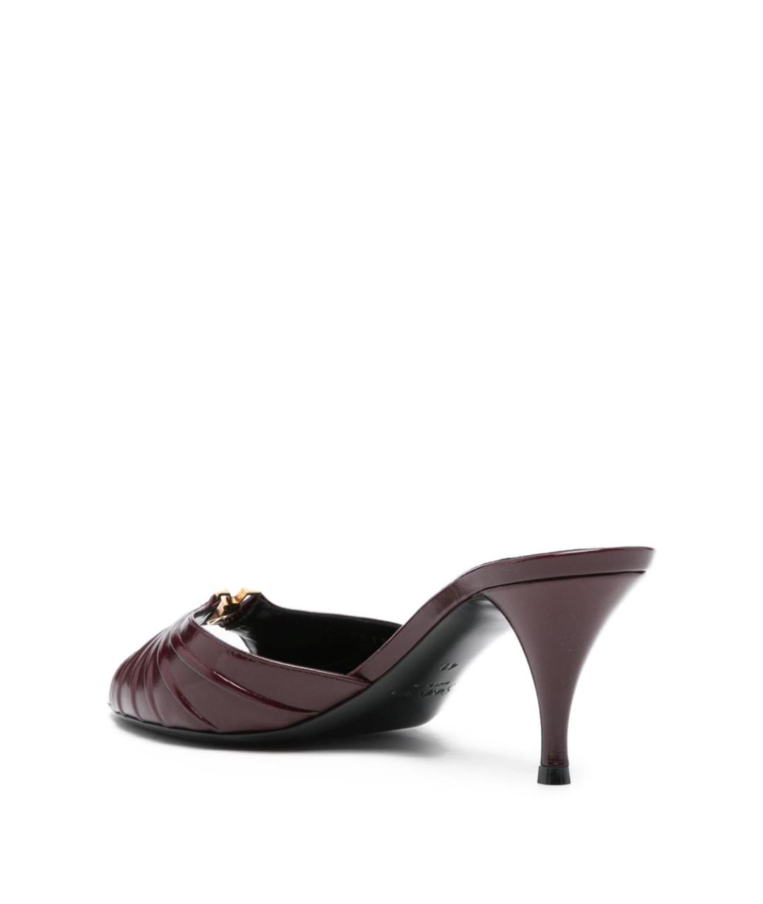 SAINT LAURENT Бордовые кожаные мюли, фото 4
