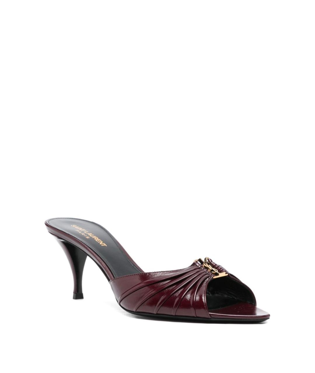 SAINT LAURENT Бордовые кожаные мюли, фото 2