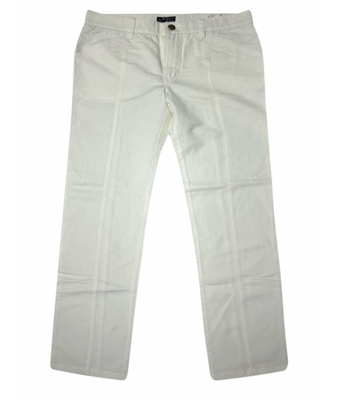 ARMANI JEANS Белые хлопко-леновые прямые джинсы, фото 1