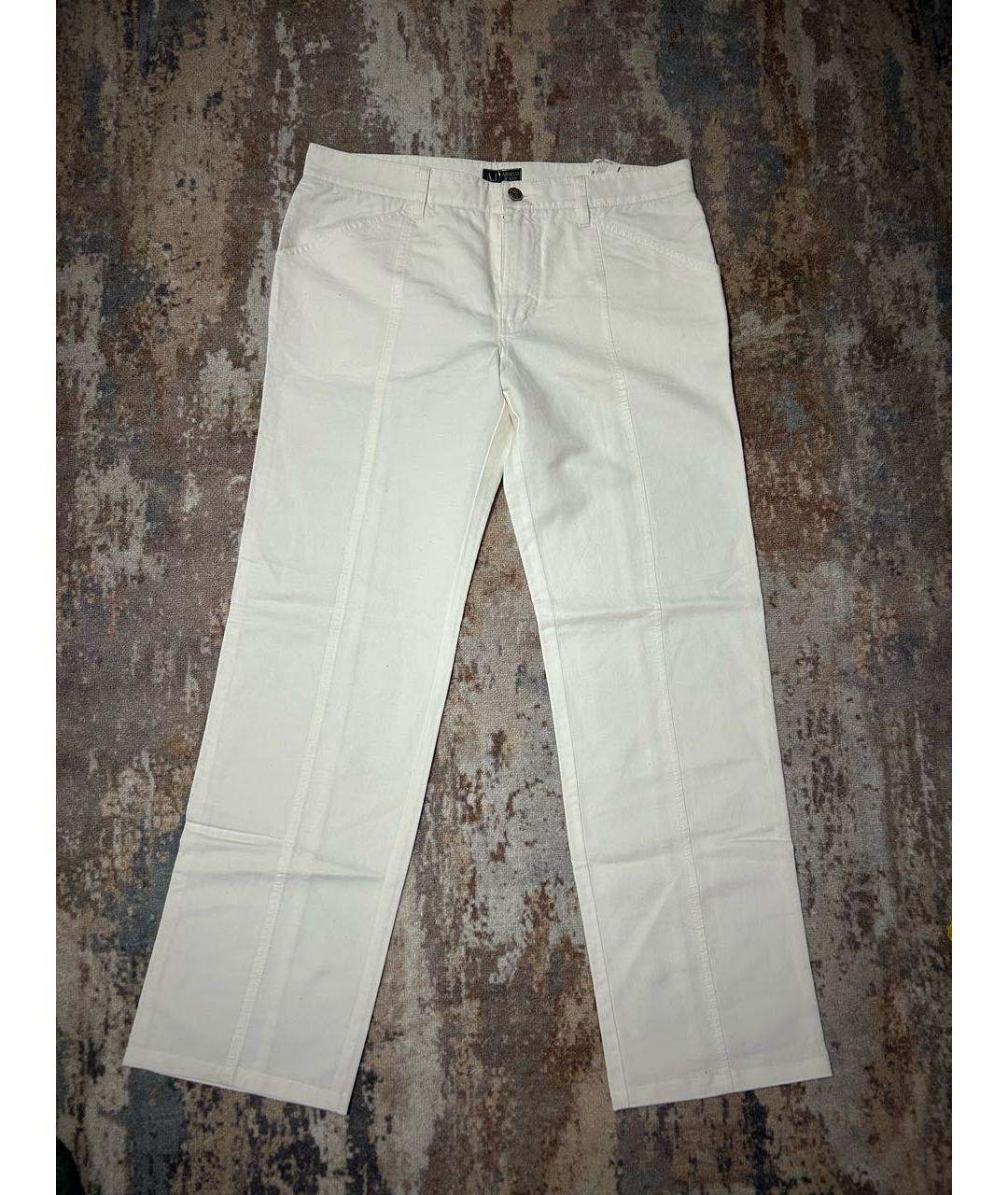 ARMANI JEANS Белые хлопко-леновые прямые джинсы, фото 2