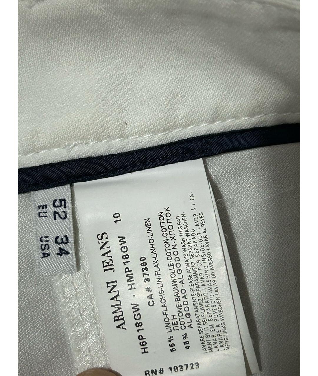 ARMANI JEANS Белые хлопко-леновые прямые джинсы, фото 4