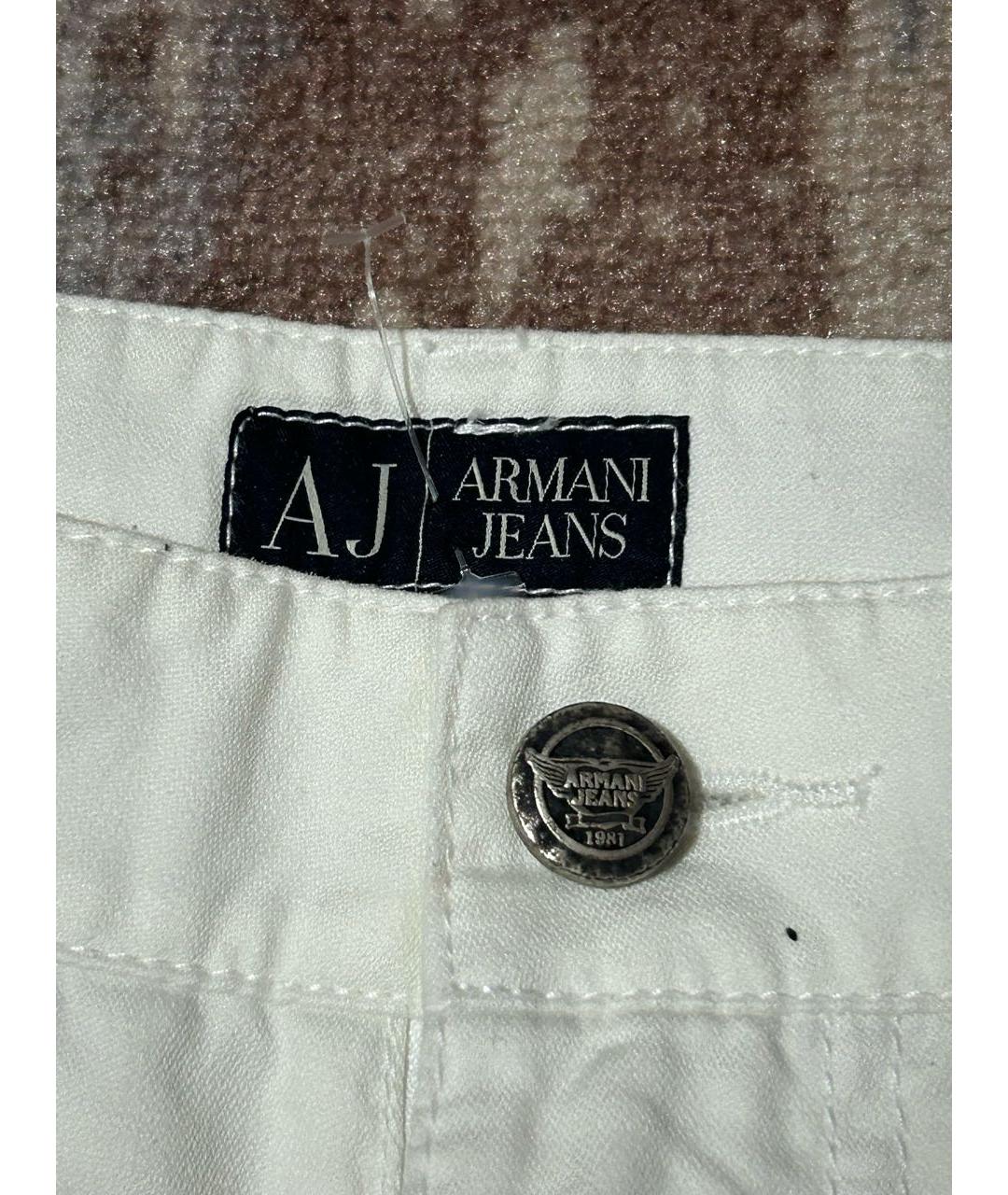ARMANI JEANS Белые хлопко-леновые прямые джинсы, фото 3