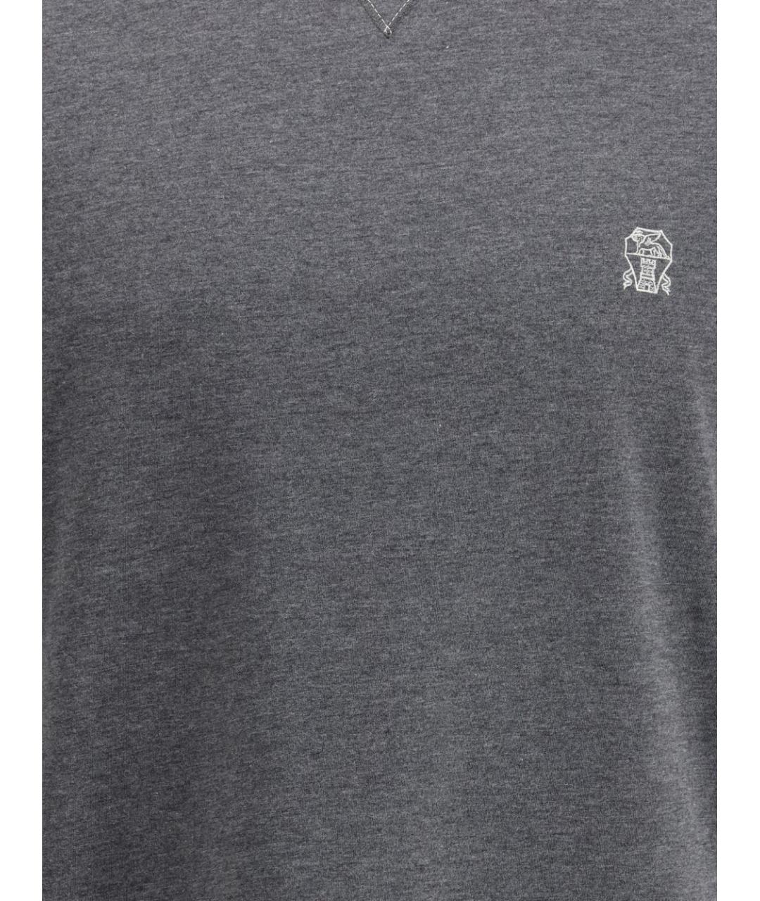 BRUNELLO CUCINELLI Серая хлопковая футболка, фото 3