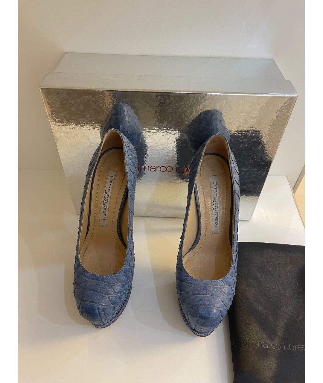 GIAN MARCO LORENZI Голубые туфли из экзотической кожи, фото 4