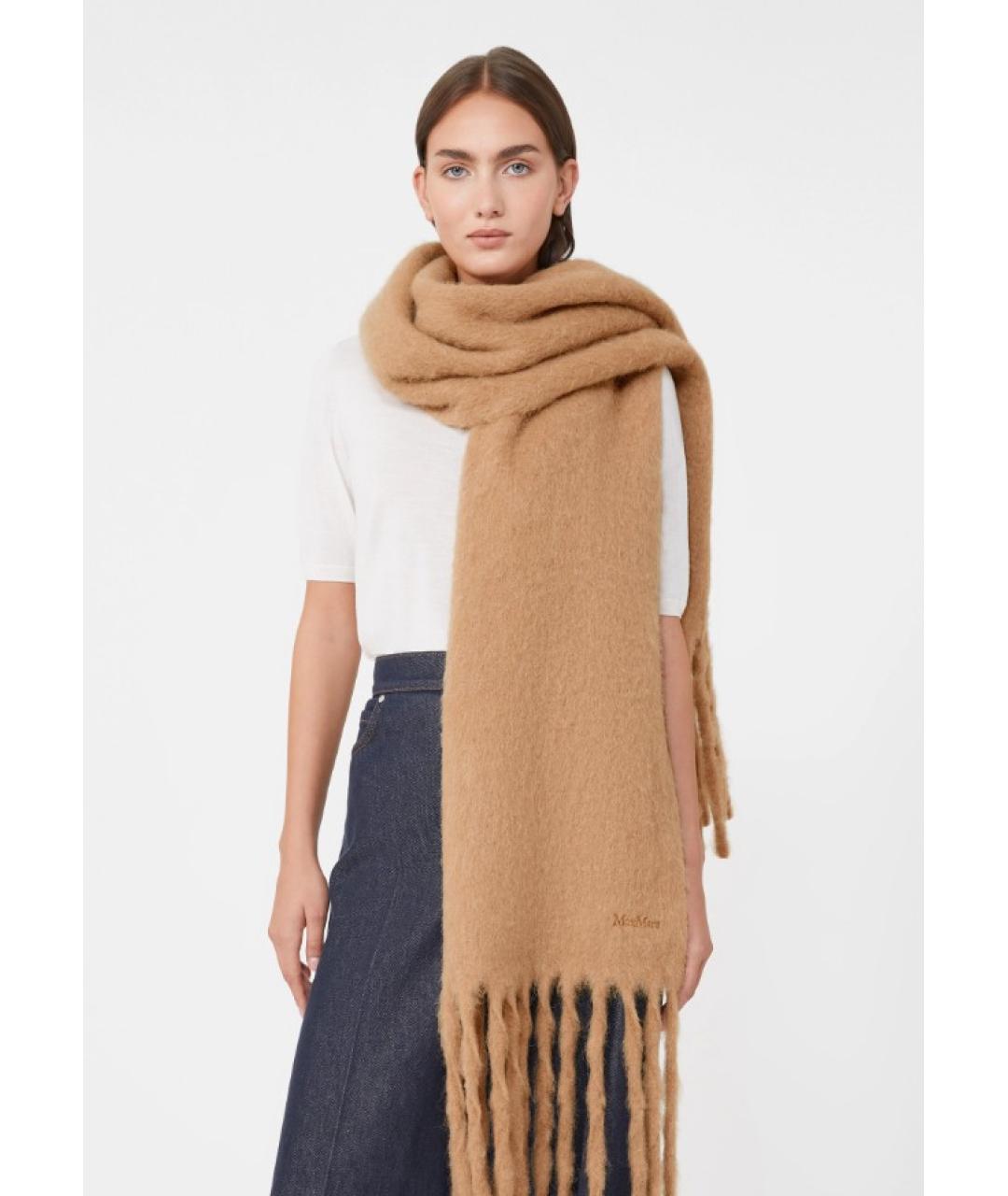MAX MARA Бежевый шерстяной шарф, фото 2