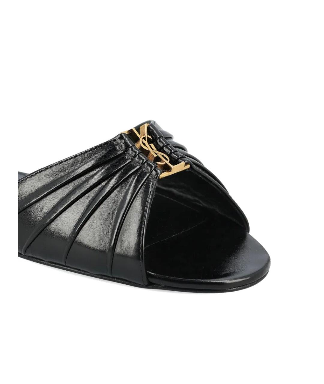SAINT LAURENT Черные кожаные шлепанцы, фото 2