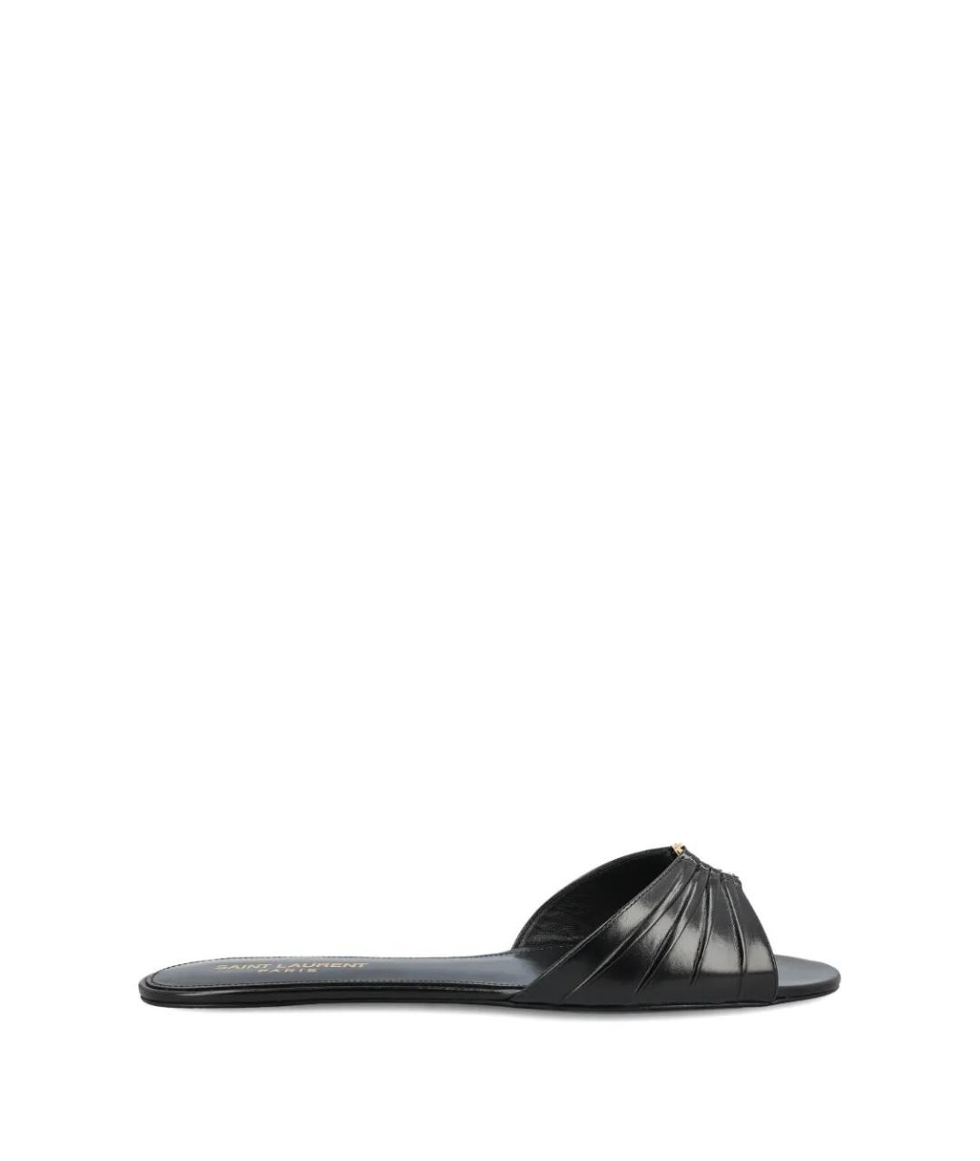 SAINT LAURENT Черные кожаные шлепанцы, фото 1