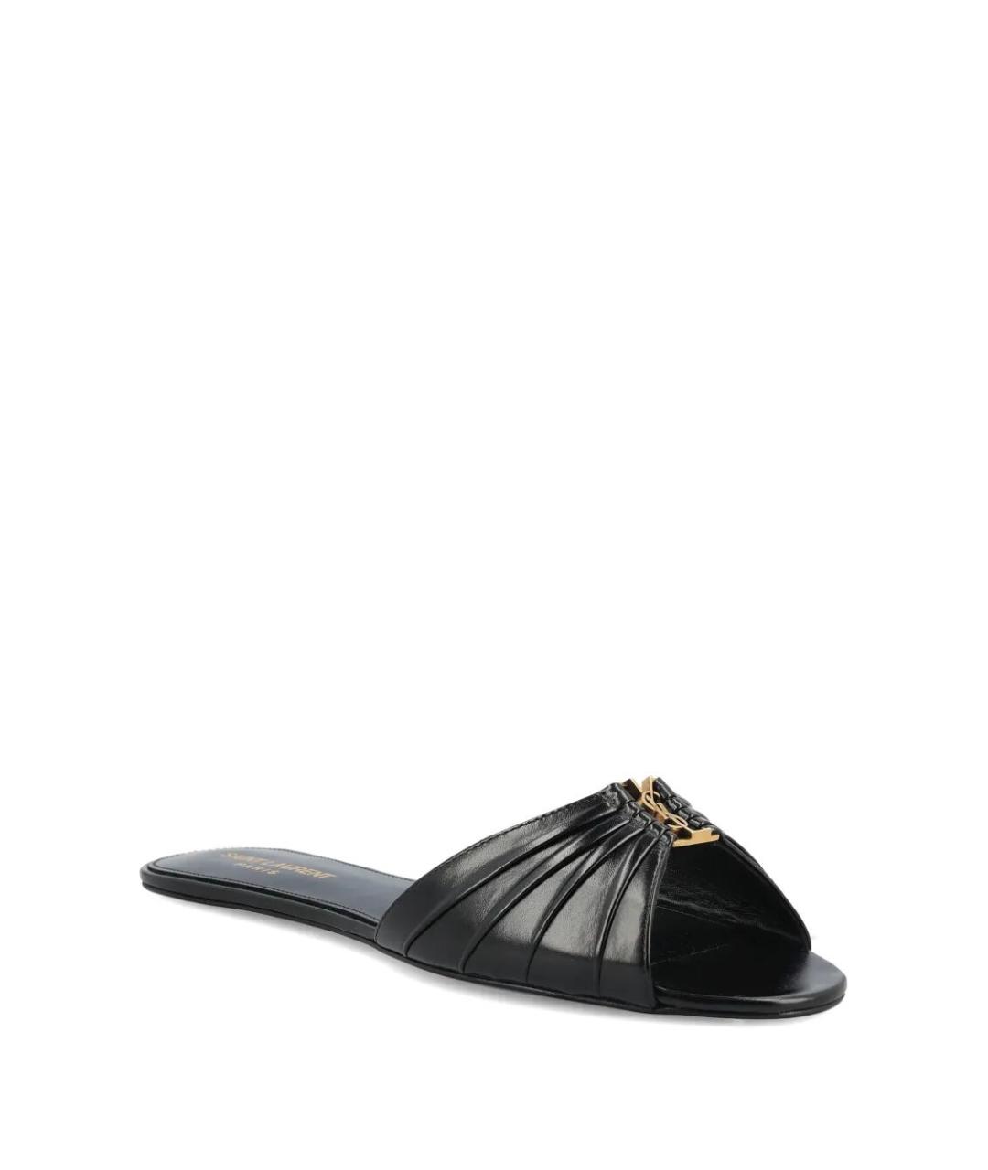 SAINT LAURENT Черные кожаные шлепанцы, фото 3