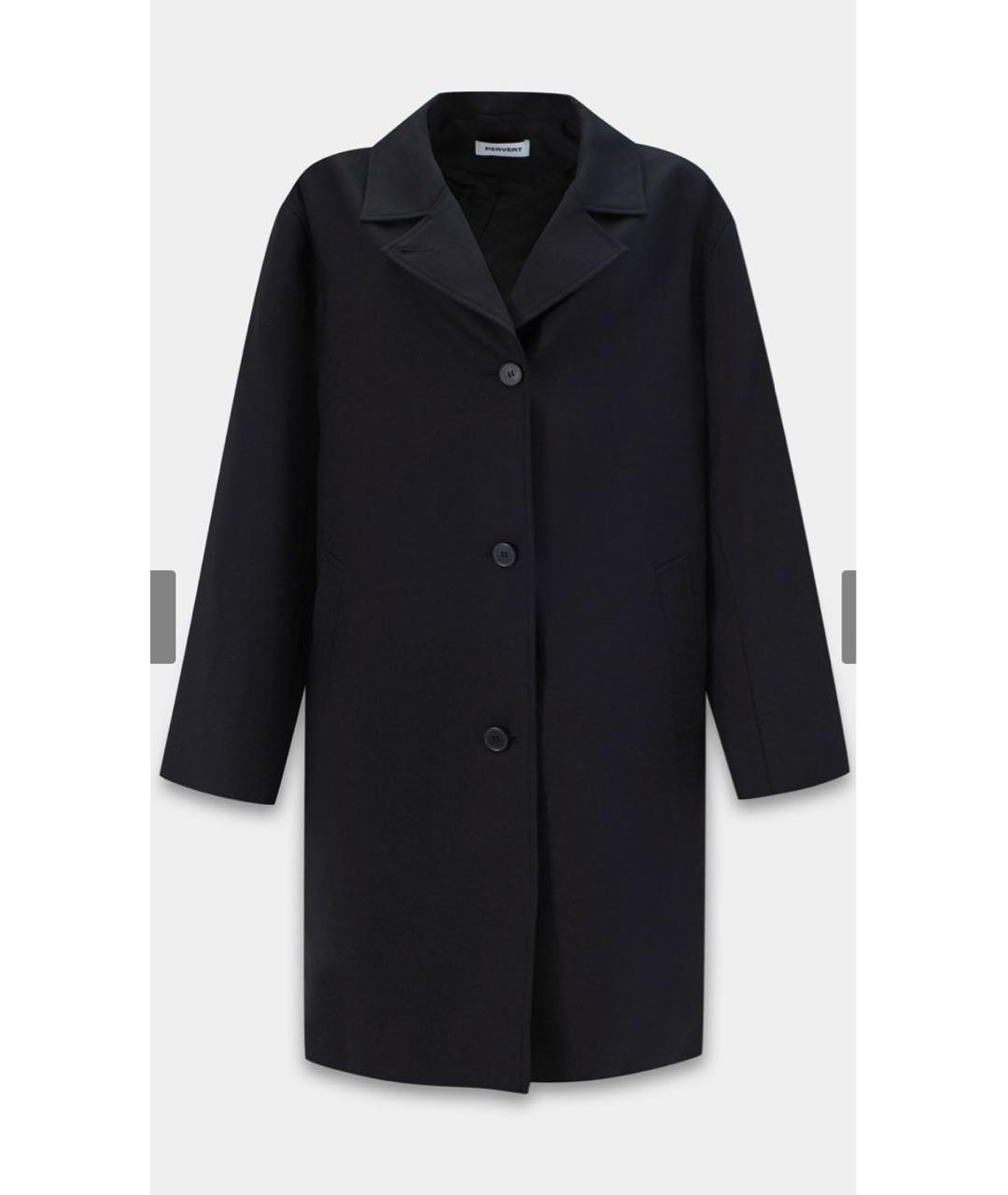 PERVERT Черное шерстяное пальто, фото 5