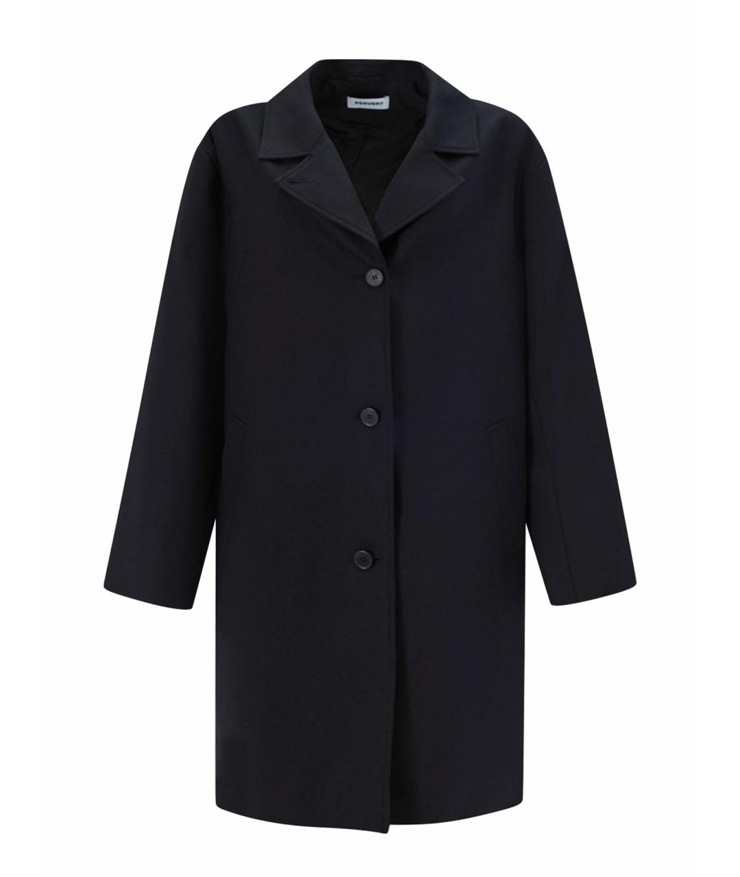 PERVERT Черное шерстяное пальто, фото 1