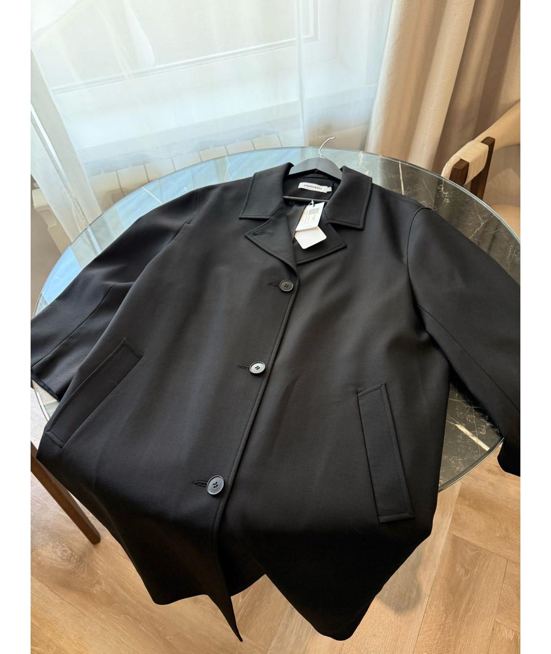 PERVERT Черное шерстяное пальто, фото 8