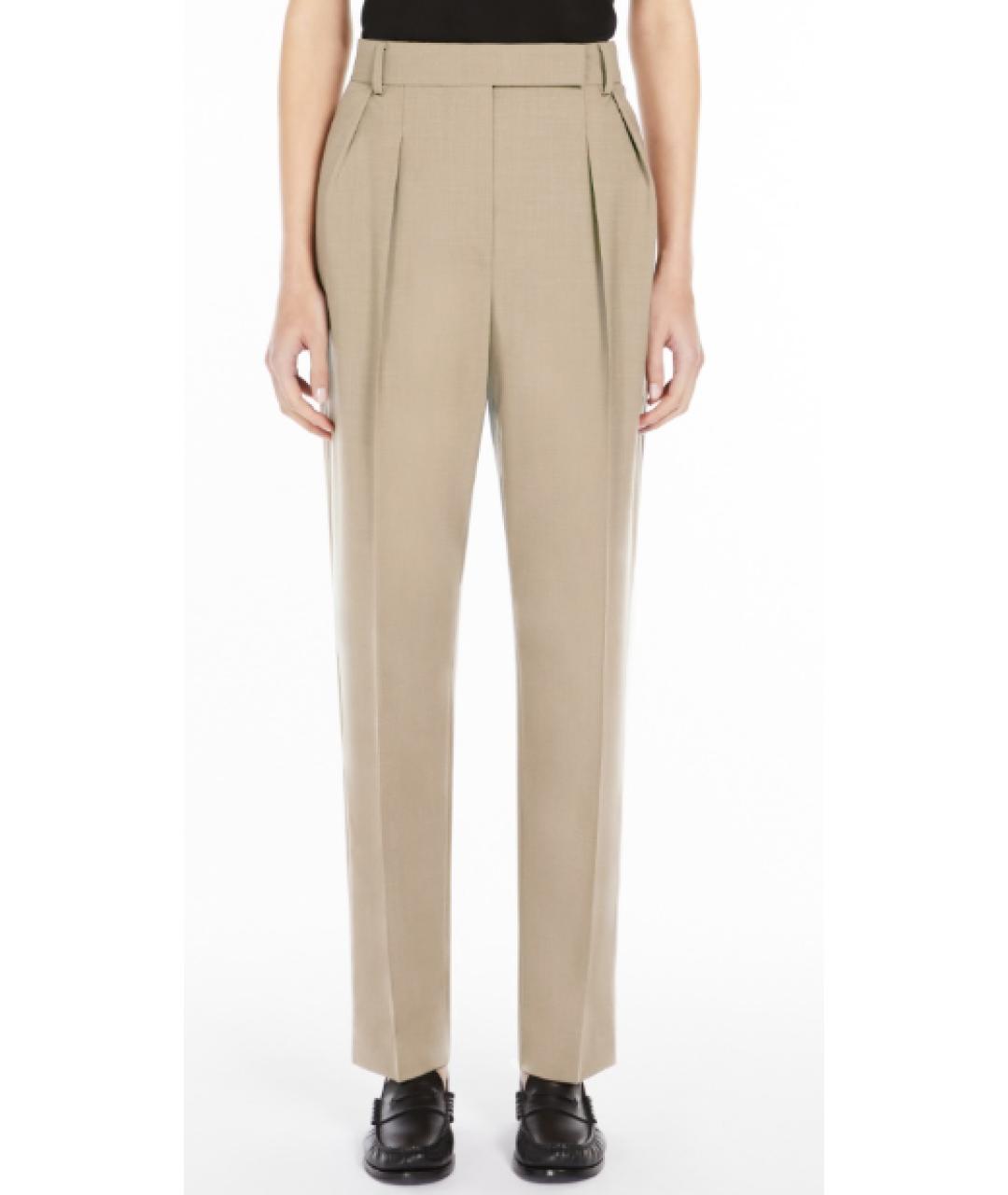 MAX MARA Бежевые шерстяные прямые брюки, фото 2