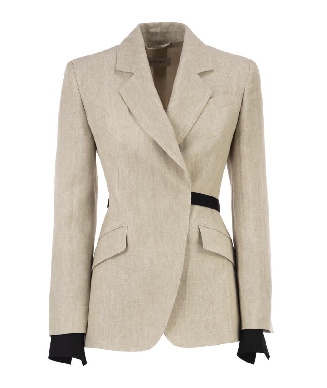 MAX MARA Бежевый льняной жакет/пиджак, фото 1