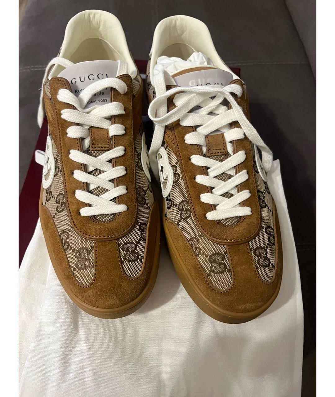 GUCCI Коричневые текстильные кеды, фото 2