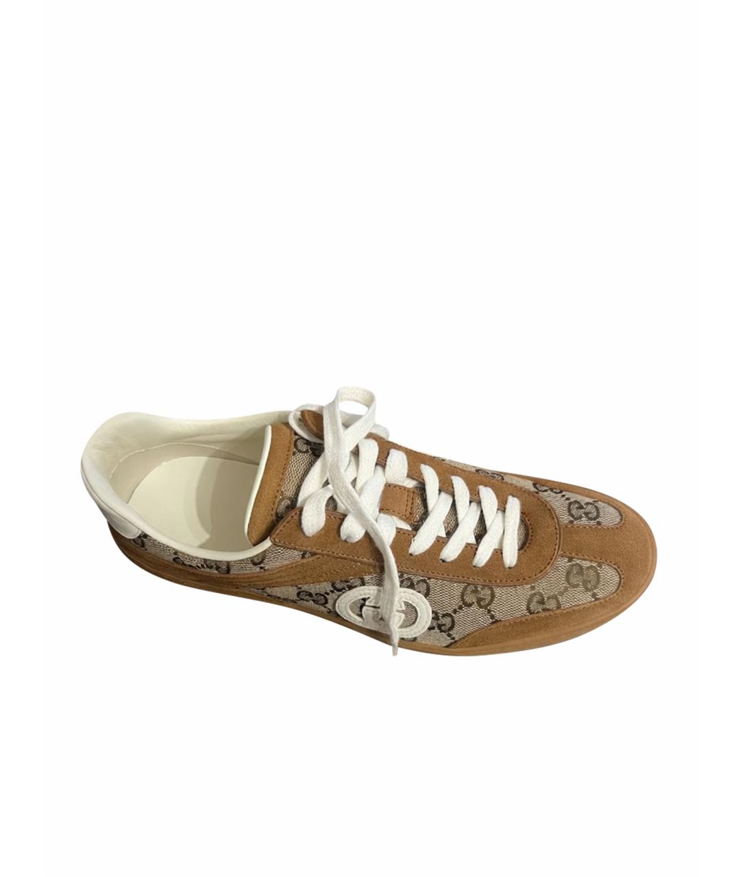 GUCCI Коричневые текстильные кеды, фото 1
