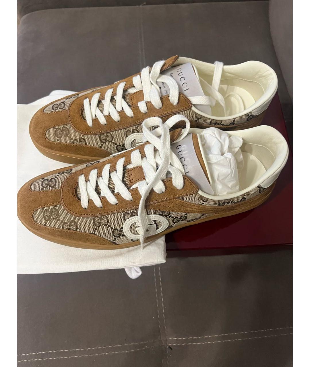 GUCCI Коричневые текстильные кеды, фото 5